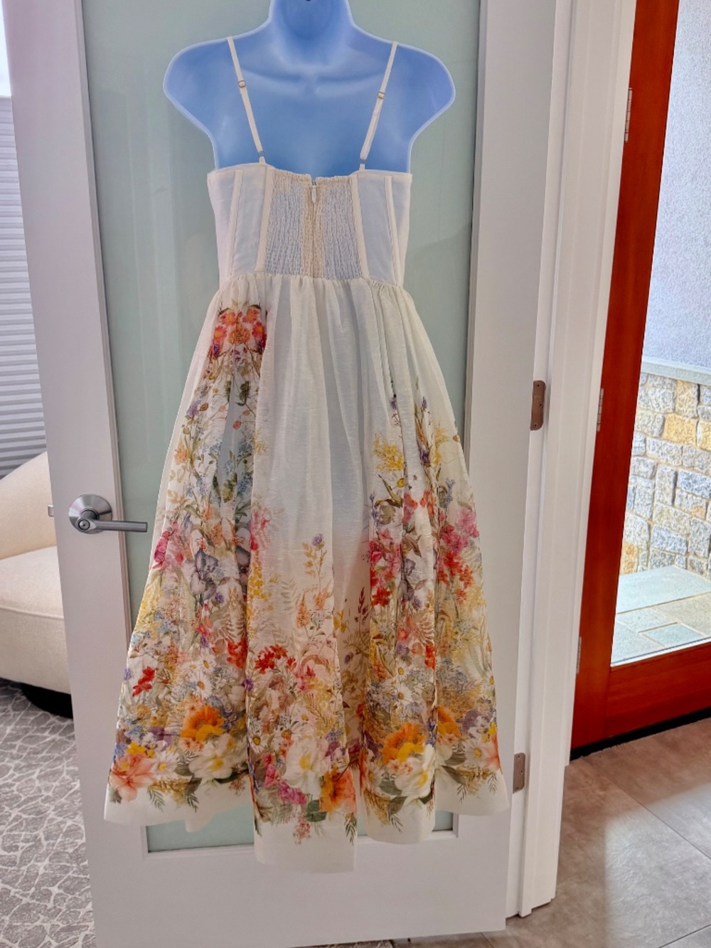 Zimmermann Natura Ivory Wildflower Ruched Midi Dress Size 1, Small - Picture 5 of 16